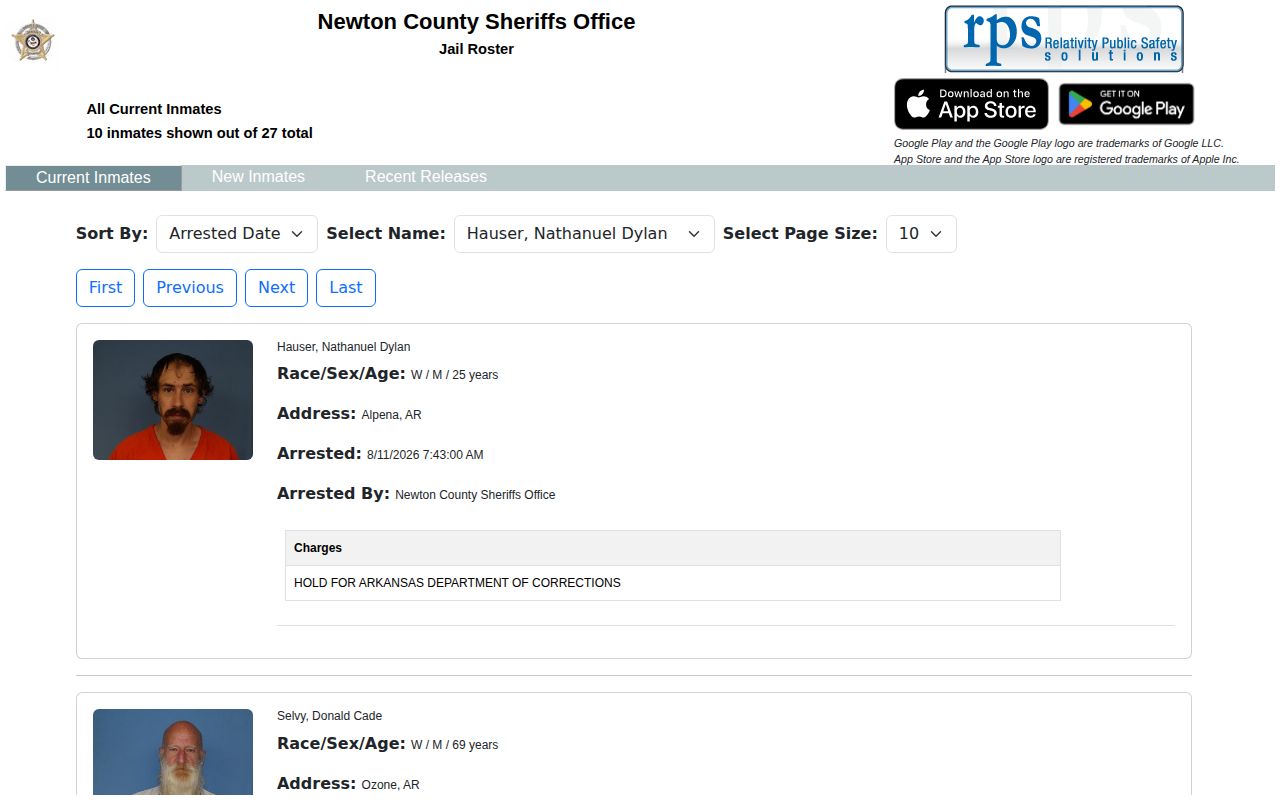 Newton County current jail roster search interface
