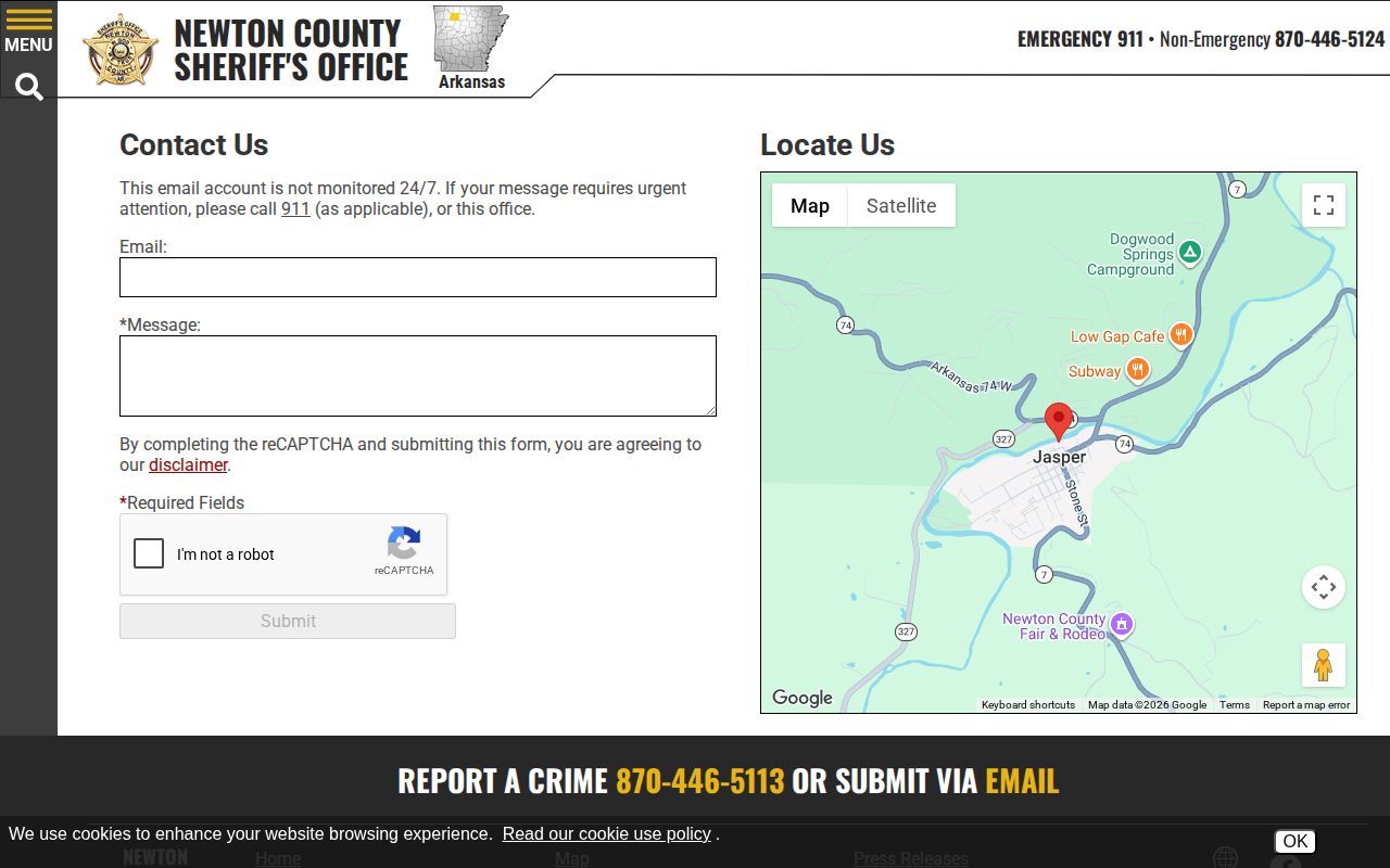 Newton County fugitive tip and sheriff contact interface