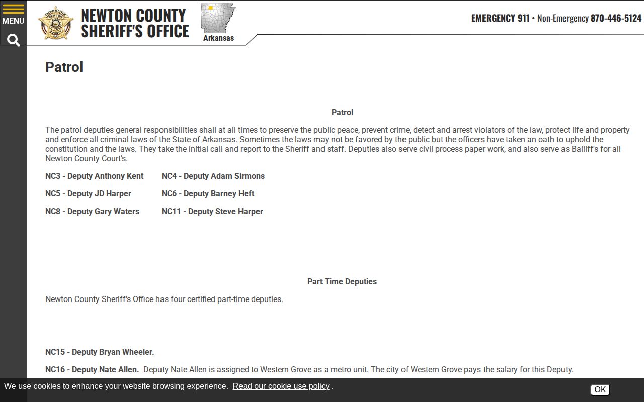 Newton County Sheriff Western Grove metro deputy records page